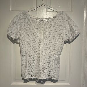 J. Crew V-back puff-sleeve eyelet top